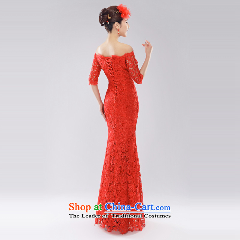 (Heung-lun's Health 2015 Spring/Summer new bride bows services improved qipao Stylish retro red lace a field shoulder straps qipao SAU SAN LUN, red, L, incense shopping on the Internet has been pressed.