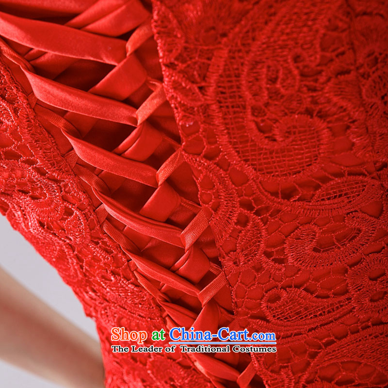 (Heung-lun's Health 2015 Spring/Summer new bride bows services improved qipao Stylish retro red lace a field shoulder straps qipao SAU SAN LUN, red, L, incense shopping on the Internet has been pressed.