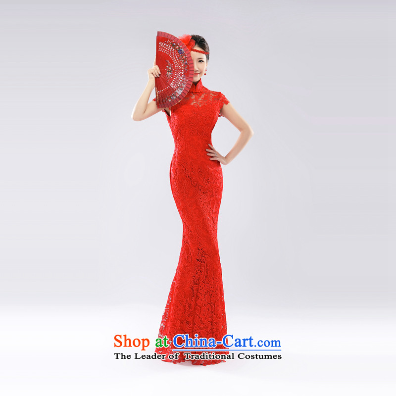 _Heung-lun's wedding dresses qipao as married women serving drink red lace crowsfoot long improved new China wind 2015 RED?M