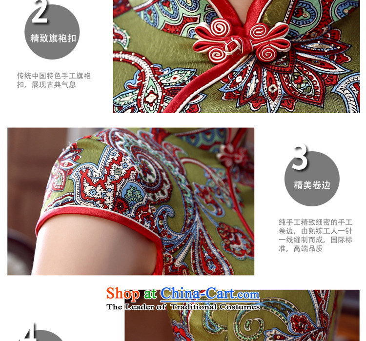 At 2015 new pro-Silk Cheongsam fall short of the summer day-to-dos Santos silk cheongsam dress improved stylish Ms. Green background safflower Silk Cheongsam S picture, prices, brand platters! The elections are supplied in the national character of distribution, so action, buy now enjoy more preferential! As soon as possible.