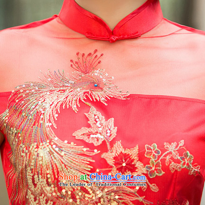 The cheer her still new summer Short-Sleeve Mock-Neck Bridal Services improved daily qipao bows skirt embroidery lace qipao ZA089 RED , L, the cross-sa , , , shopping on the Internet