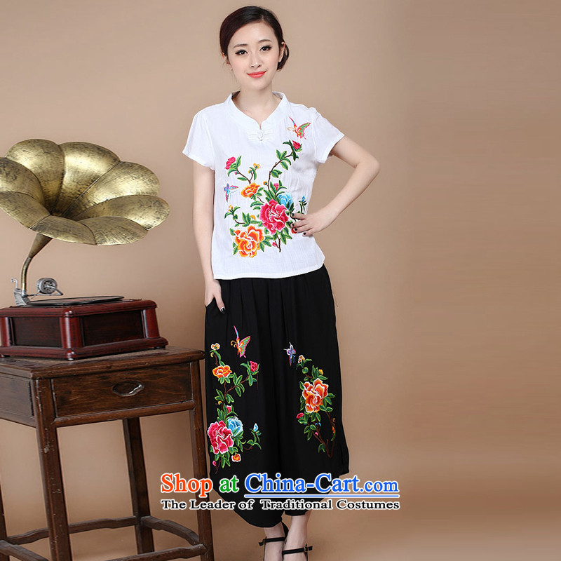 2015 Summer Korean retro Sau San Tong replace short-sleeved embroidered round-neck collar Tang blouses pants kit can sell a white T-shirt , L, and Asia (charm charm of Bali shopping on the Internet has been pressed.