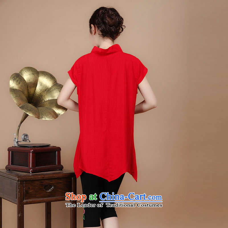 2015 Summer retro Sau San Tong load embroidery Short Sleeve V-neck in Tang Dynasty long red shirts and Asia (XXL, charm charm of Bali shopping on the Internet has been pressed.