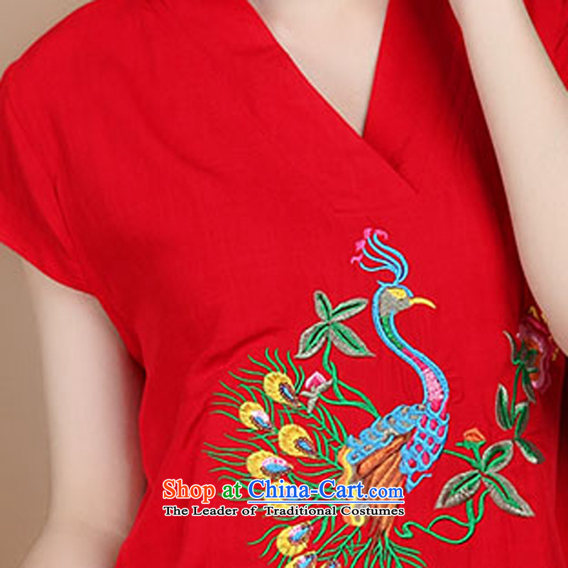 2015 Summer retro Sau San Tong replace short-sleeved embroidered round-neck collar in Tang long red shirts and Asia (XXXL, charm charm of Bali shopping on the Internet has been pressed.