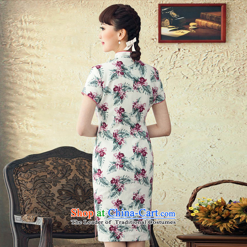 A Pinwheel Without Wind Yat Bik Ying 2015 new stamp cotton linen dresses Stylish spring and summer load improved qipao antique dresses White  XL, Yat Lady , , , shopping on the Internet