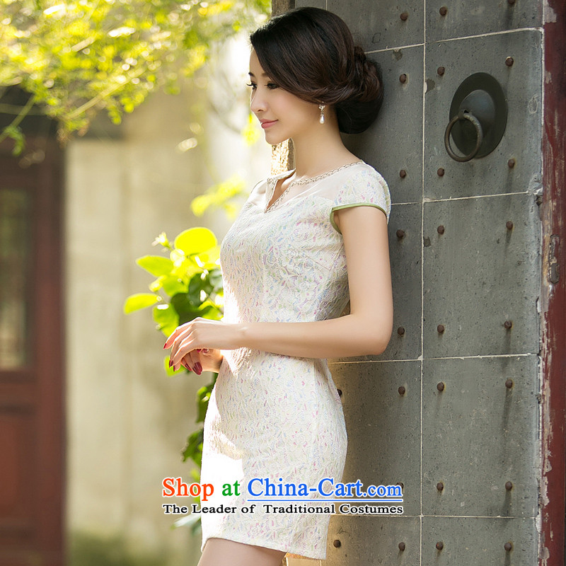 The cross-sa land improvement of daily new Xuan cheongsam dress billowy flounces lace cheongsam dress suit L029 ZA Light Yellow XL, improving cross-sa , , , shopping on the Internet