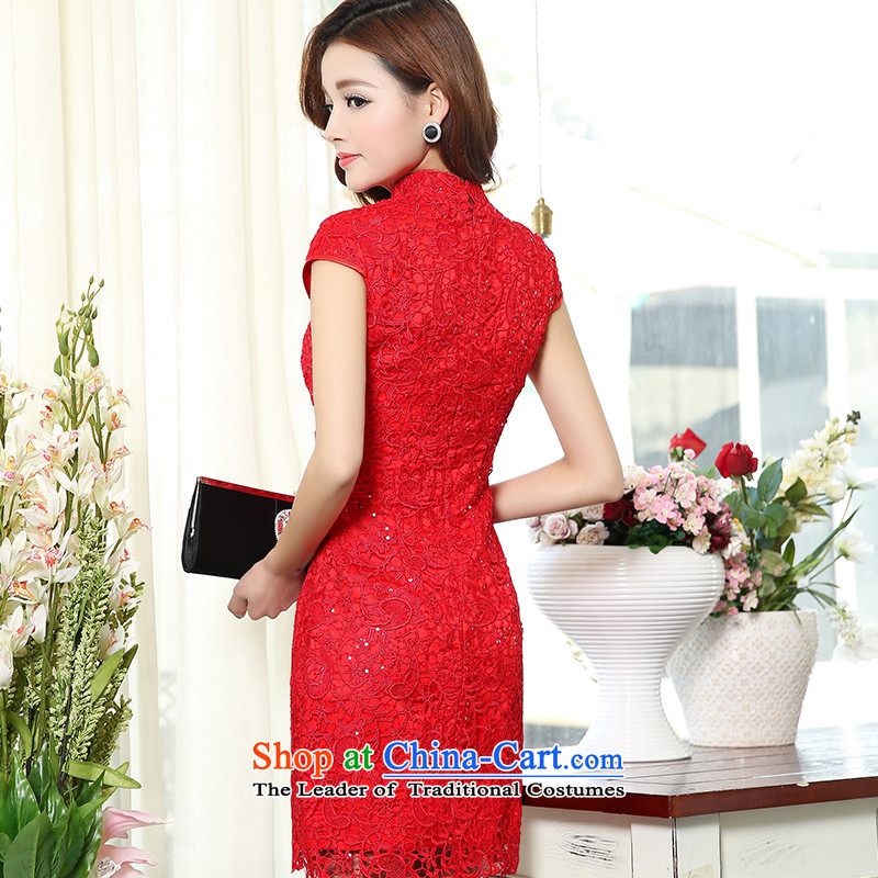Read and el-soo spring 2015 new women cheongsam dress red Chinese Antique service long short-sleeved engraving lace bride bows and access to services, L, red. MISS CYD EL , , , shopping on the Internet