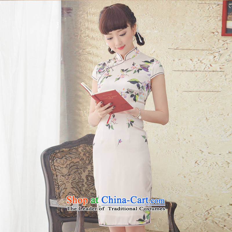 A Pinwheel Without Wind and arabic stamp Yat Silk Cheongsam short, improvement of spring and summer 2015 installed new retro cheongsam dress ivory , L, Yat Lady , , , shopping on the Internet