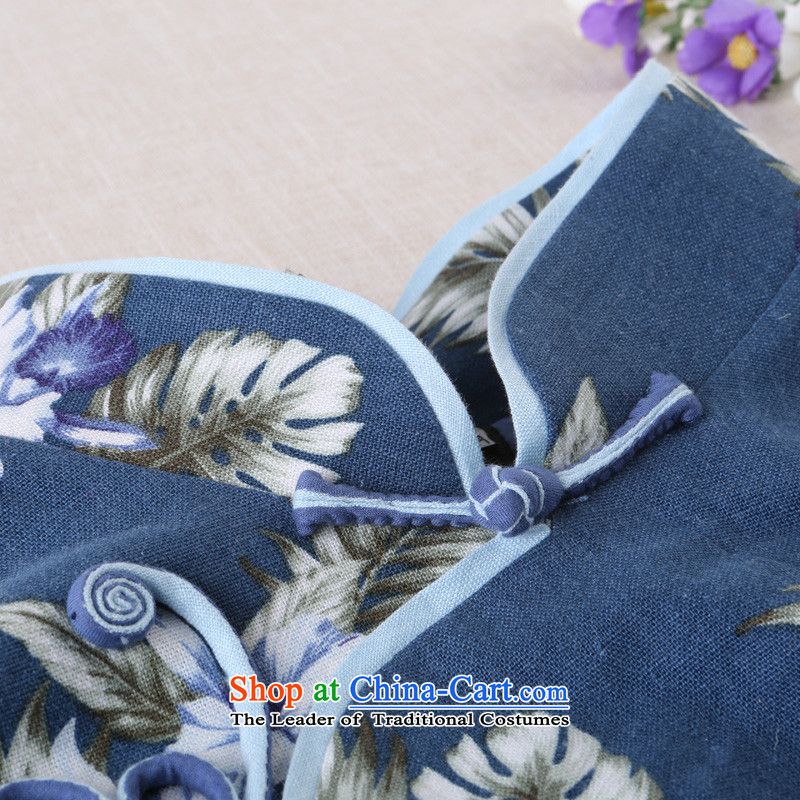 A Pinwheel Without Wind Yat Bik Ying 2015 in New long cotton linen dresses improved spring and summer retro stamp cheongsam dress blue  S, Yat Lady , , , shopping on the Internet