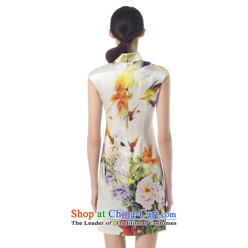 The women's true : the spring and summer of 2015, the new Silk Poster Mudan Phoenix short flag classical style qipao 11472 03 m bottom Phoenix XXL, wood really a , , , shopping on the Internet