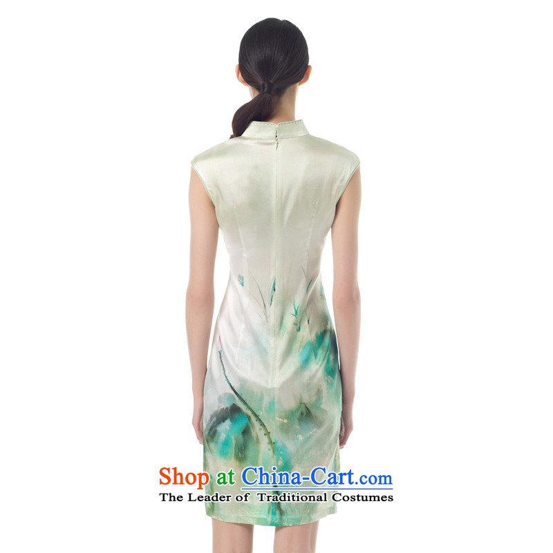 The women's true : the spring and summer of 2015, the new Silk stretch the intuition of the ink lotus short flag classical light green XXL, 15 NO.21850 visitor qipao wood really a , , , shopping on the Internet