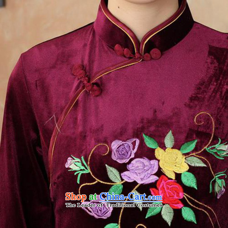 In accordance with the fuser trendy new for women to improve their daily Tang dynasty qipao stretch of filigree embroidered short-sleeved qipao in Sau San skirt LGD/TD0042#  2XL, wine red in accordance with the fuser has been pressed shopping on the Inter
