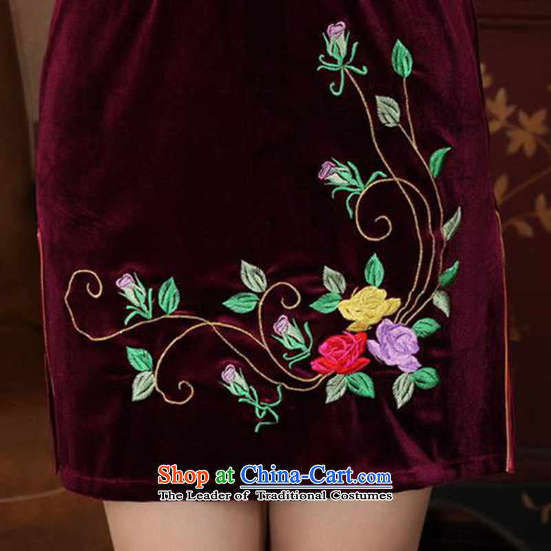 In accordance with the fuser trendy new for women to improve their daily Tang dynasty qipao stretch of filigree embroidered short-sleeved qipao in Sau San skirt LGD/TD0042#  2XL, wine red in accordance with the fuser has been pressed shopping on the Inter