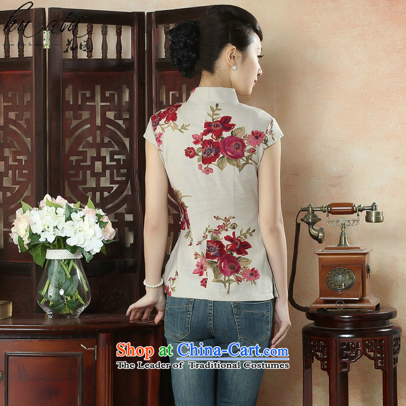 Figure for summer flowers new cheongsam shirt Tang dynasty, Han-improved version of Chinese women's Mock-neck short-sleeved cotton linen Tang Dynasty Figure Color XL, floral shopping on the Internet has been pressed.