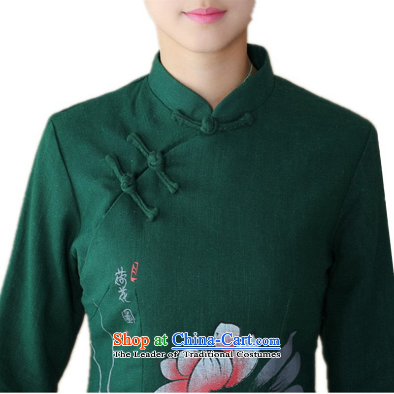In accordance with the fuser trendy new for women of ethnic Chinese Tang dynasty improved cotton linen ink stamp mount kit WNS/2508-3# Tang packaged in accordance with the fuser has been pressed 3XL, dark green shopping on the Internet