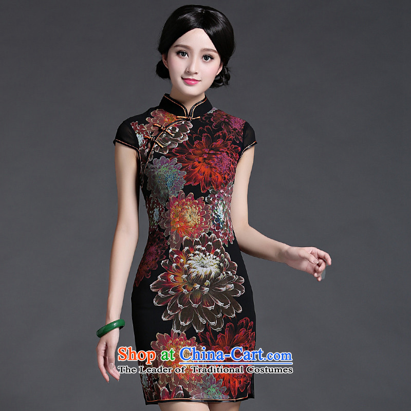 China Ethnic classic spring and summer load short-sleeved Ms. shoulder even cheongsam dress Chinese Antique improved daily short, thin black graphics XXL, ethnic Chinese Classic (HUAZUJINGDIAN) , , , shopping on the Internet