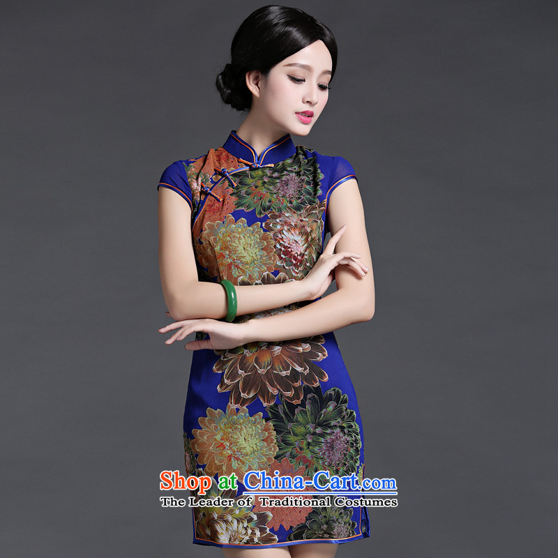Chinese Classic retro-to-day cheongsam dress improved daily video thin female short spring and summer, elegant graphics thin blue XL, China Ethnic Sau San (HUAZUJINGDIAN Classic) , , , shopping on the Internet