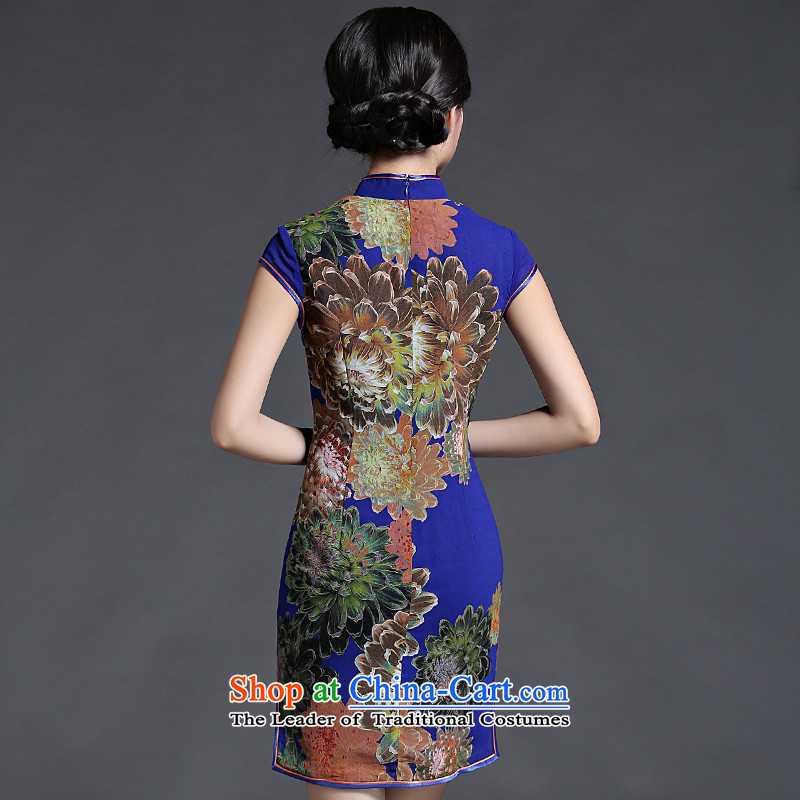 Chinese Classic retro-to-day cheongsam dress improved daily video thin female short spring and summer, elegant graphics thin blue XL, China Ethnic Sau San (HUAZUJINGDIAN Classic) , , , shopping on the Internet