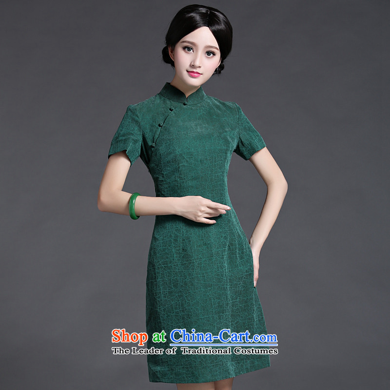 Chinese classic elegance of silk-heung-cloud yarn Chinese daily cheongsam dress short of Ms. 2015 Spring/Summer new green XXXL, ethnic Chinese Classic (HUAZUJINGDIAN) , , , shopping on the Internet