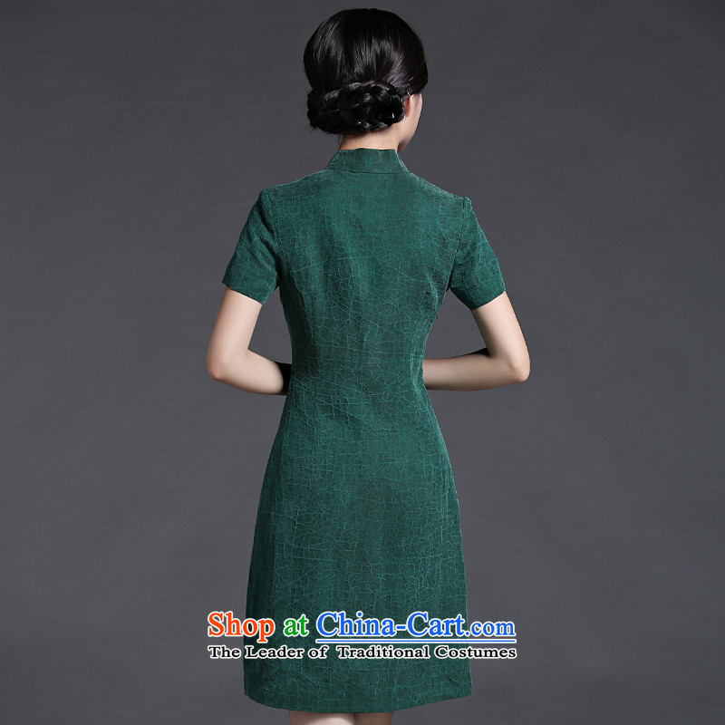 Chinese classic elegance of silk-heung-cloud yarn Chinese daily cheongsam dress short of Ms. 2015 Spring/Summer new green XXXL, ethnic Chinese Classic (HUAZUJINGDIAN) , , , shopping on the Internet