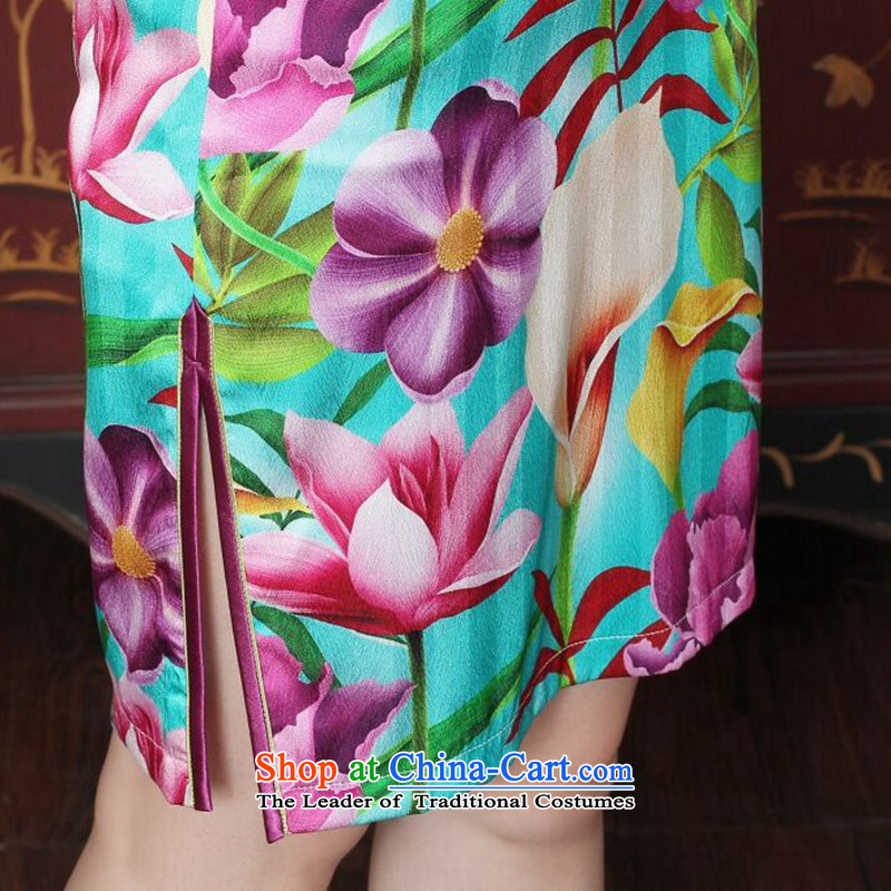 It's summer New Silk Cheongsam and fashion Chinese qipao improved Mock-neck herbs extract banquet qipao Figure Color S, floral shopping on the Internet has been pressed.
