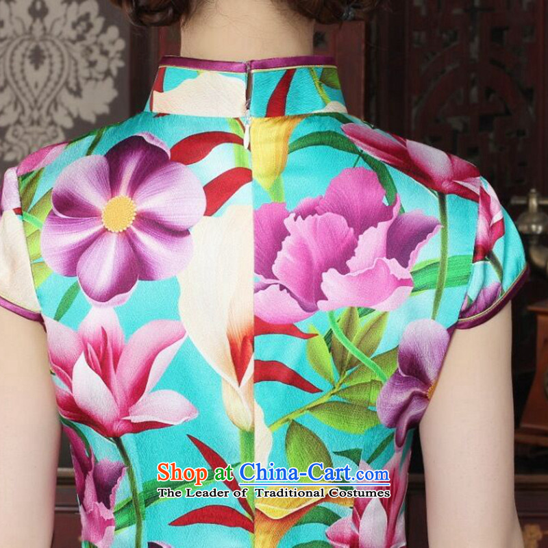 It's summer New Silk Cheongsam and fashion Chinese qipao improved Mock-neck herbs extract banquet qipao Figure Color S, floral shopping on the Internet has been pressed.