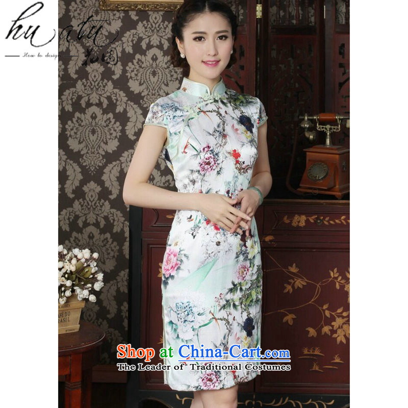 Floral women cheongsam Silk Cheongsam Chinese improved collar summer manually disc detained suit modern sauna Silk Cheongsam Figure Color L, floral shopping on the Internet has been pressed.