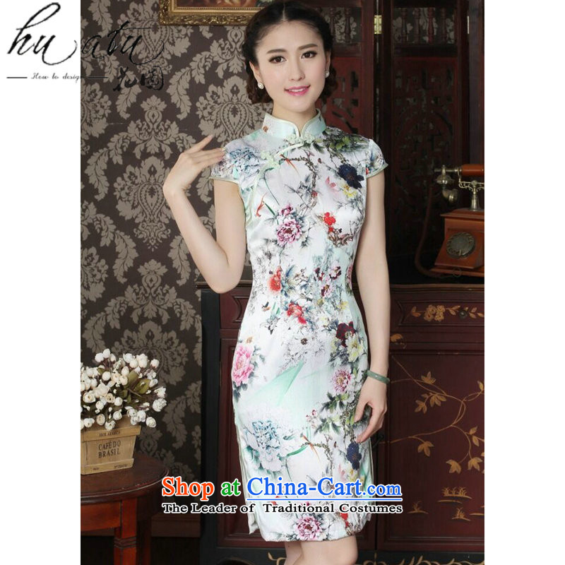 Floral women cheongsam Silk Cheongsam Chinese improved collar summer manually disc detained suit modern sauna Silk Cheongsam Figure Color L, floral shopping on the Internet has been pressed.