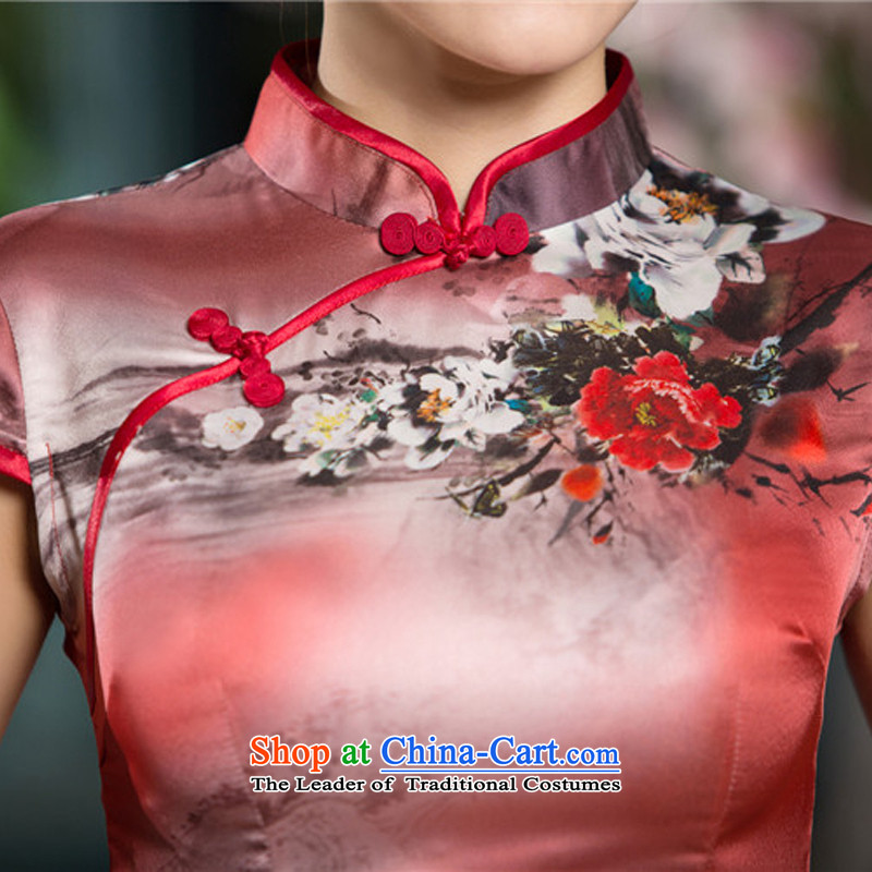 The cross-sa afterclang qipao new 2015 summer short of improvement and Stylish retro Silk Cheongsam Chinese ink sz C1520 red cross-SA has been pressed the XL, online shopping