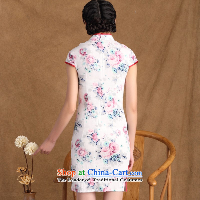 The cross-sa zipping by Arabic spring and summer new stylish linen cheongsam dress Chinese improved dresses retro short of cotton linen dresses summer SZ M815 White XL, improve cross-sa , , , shopping on the Internet