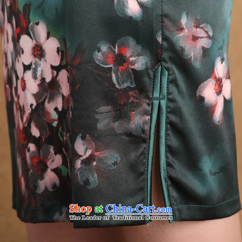 The cross-sa maumeur summer new heavyweight silk cheongsam dress retro daily silk cheongsam dress improved dress SZ S9914 GREEN XL, the cross-sa , , , shopping on the Internet