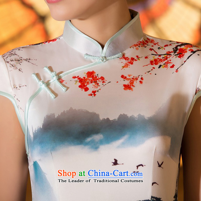 The cross-SA-cloud 2015 Summer new ink stamp retro style qipao skirt daily improved cheongsam dress female ZA 062 M, the cross-sa , , , shopping on the Internet