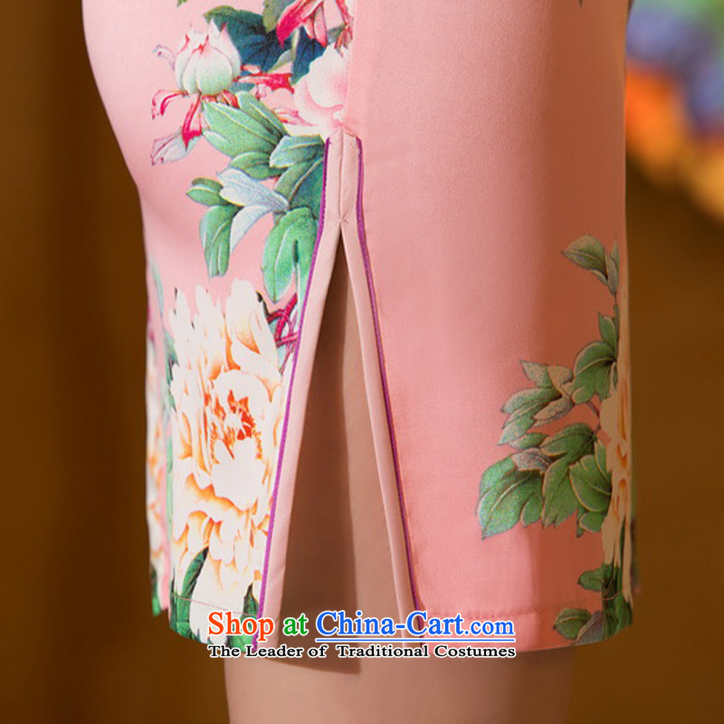 The cheer her up overnight spend the first pick new products cheongsam dress summer daily improved cheongsam dress digital printing qipao ZA 064  S, the cross-sa pink shopping on the Internet has been pressed.