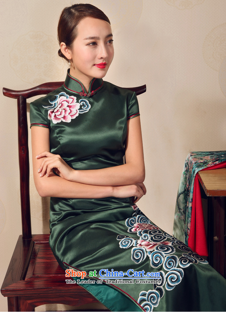 Love of birds 2015 Summer New elegant Chinese Antique long qipao heavyweight silk embroidery cheongsam QD698 dark green - 15 days pre-sale prices, pictures, M brand platters! The elections are supplied in the national character of distribution, so action, buy now enjoy more preferential! As soon as possible.