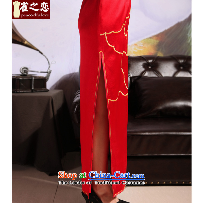 Love of birds 2015 Summer New Chinese Antique embroidery long marriages bows services red red XL, birds of Qipao land has been pressed shopping on the Internet