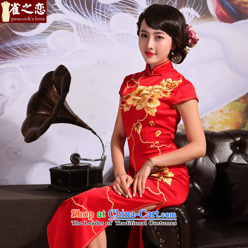Love of birds 2015 Summer New Chinese Antique embroidery long marriages bows services red red XXL, QD699 qipao love of birds , , , shopping on the Internet