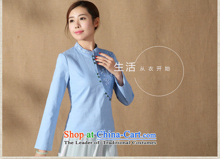 Ms. Tang Dynasty Han-improved long-sleeved disc spring 2015 detained new stylish Chinese women's Mock-Neck Shirt blue qipao M picture, prices, brand platters! The elections are supplied in the national character of distribution, so action, buy now enjoy more preferential! As soon as possible.