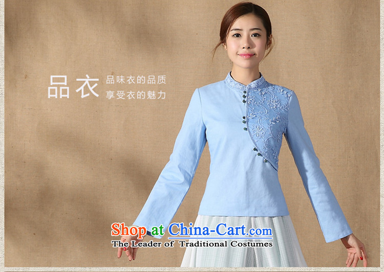 Ms. Tang Dynasty Han-improved long-sleeved disc spring 2015 detained new stylish Chinese women's Mock-Neck Shirt blue qipao M picture, prices, brand platters! The elections are supplied in the national character of distribution, so action, buy now enjoy more preferential! As soon as possible.