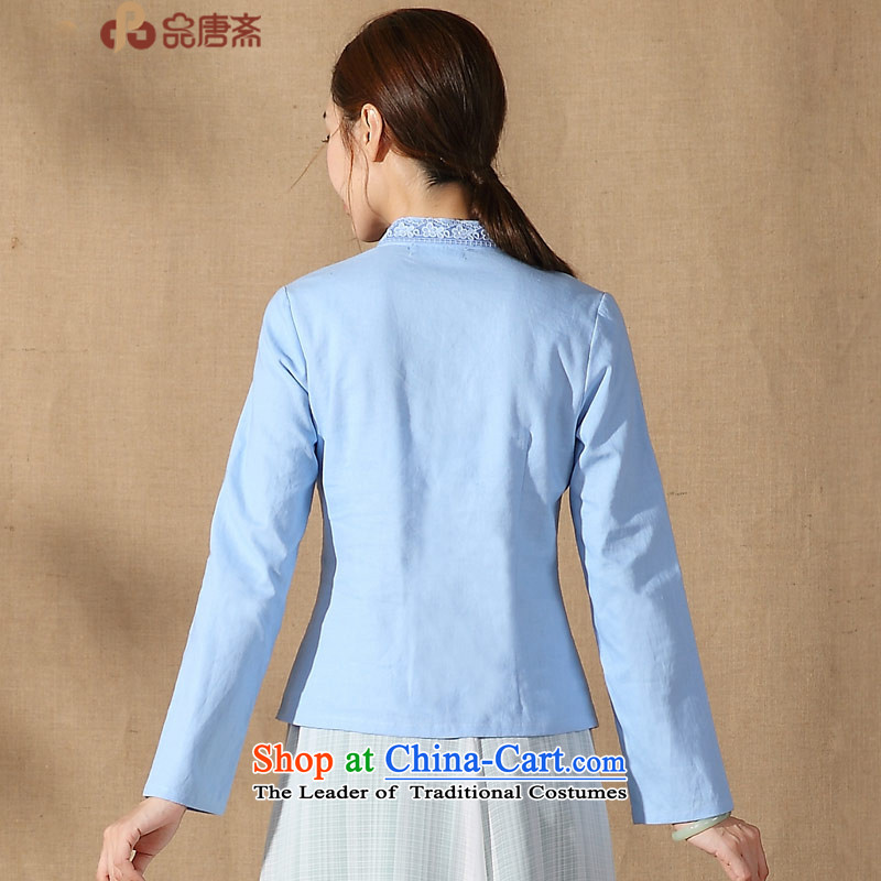 Ms. Tang Dynasty Han-improved long-sleeved disc spring 2015 detained new stylish Chinese women's Mock-Neck Shirt Blue M products qipao Tang Ramadan , , , shopping on the Internet