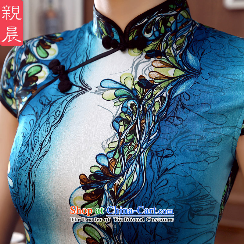 At 2015 new parent cheongsam dress autumn summer daily retro herbs extract Silk Cheongsam Dress Short of stylish 2XL, improved pro-am , , , shopping on the Internet