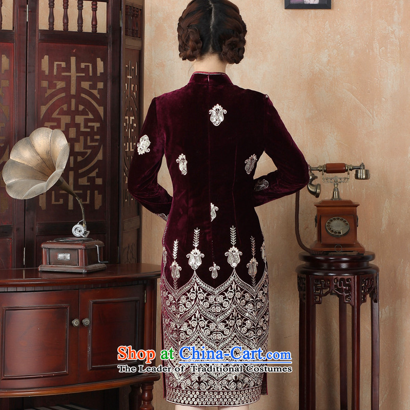 Dan smoke during the spring and autumn female qipao Tang Dynasty Chinese improved collar scouring pads in long retro Kim long-sleeved cheongsam dress as Sau San map color 2XL, Dan Smoke , , , shopping on the Internet