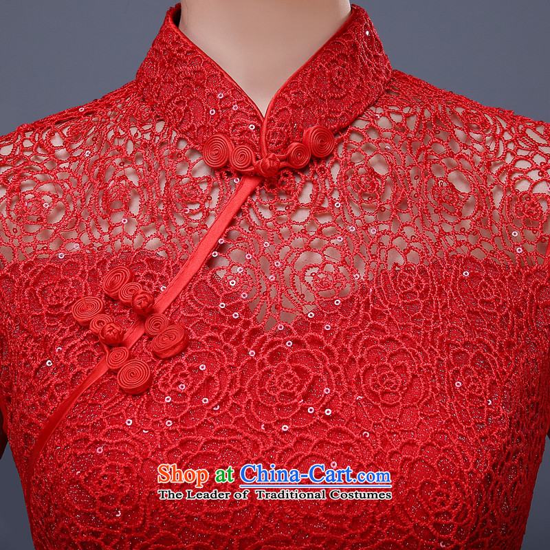 Jie mija red lace long crowsfoot retro Chinese qipao bride wedding dress bows services of the Spring Festival Evening RED M Cheng Kejie mia , , , shopping on the Internet