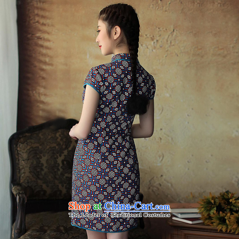 A Pinwheel Without Wind 7 Heung-Sato Yat cheongsam dress the 2014 cotton summer improved stylish Sau San cotton linen cheongsam dress retro blue S, Yat Lady , , , shopping on the Internet