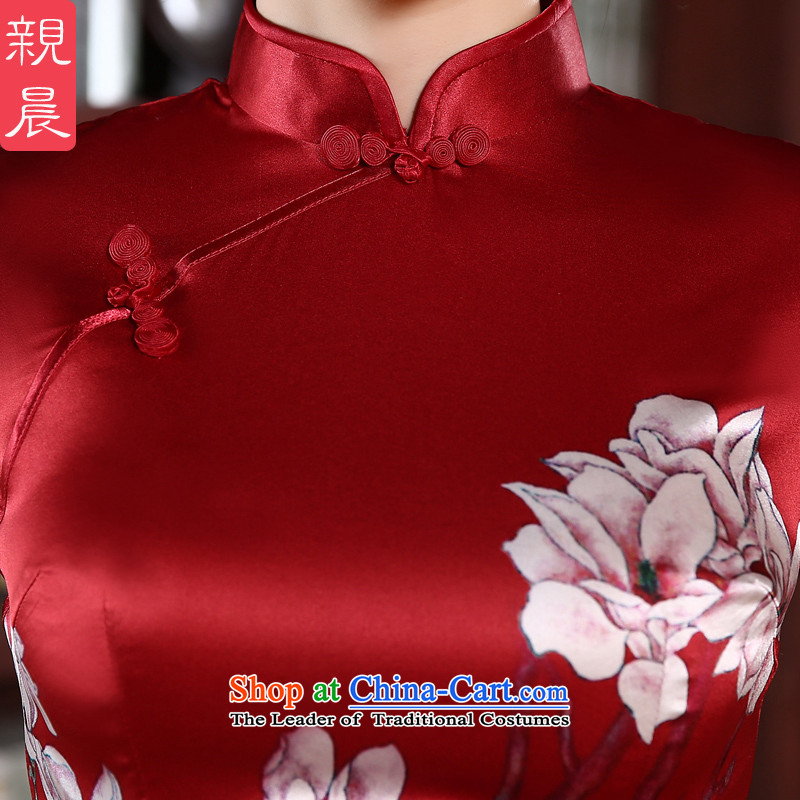The pro-am daily new 2015 herbs extract upscale summer short of red retro style silk women Sau San qipao short, S, pro-am , , , shopping on the Internet