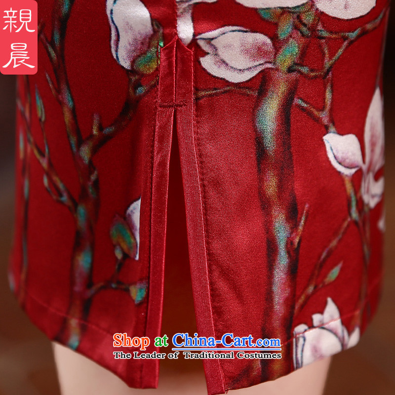 The pro-am daily new 2015 herbs extract upscale summer short of red retro style silk women Sau San qipao short, S, pro-am , , , shopping on the Internet