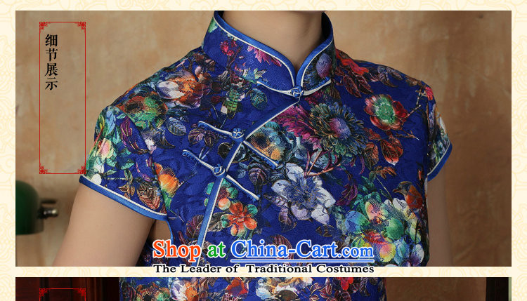 Figure for summer flowers cheongsam new women's Chinese improved lace collar suit retro-blue italics Sau San breasted qipao figure color L picture, prices, brand platters! The elections are supplied in the national character of distribution, so action, buy now enjoy more preferential! As soon as possible.