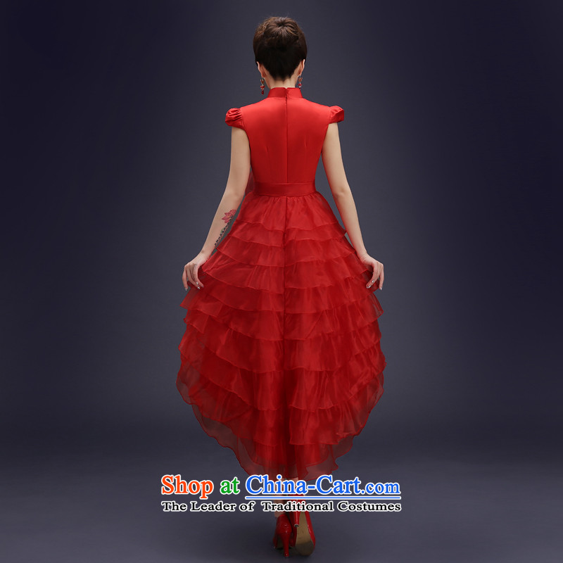 Wedding dress uniform evening drink cheongsam dress autumn 2015 new bride qipao Chinese marriage services improved retro qipao bows short, Red Red ,L,100 Ka-ming, , , , shopping on the Internet
