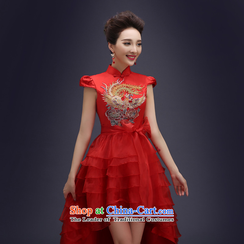 Wedding dress uniform evening drink cheongsam dress autumn 2015 new bride qipao Chinese marriage services improved retro qipao bows short, Red Red ,L,100 Ka-ming, , , , shopping on the Internet