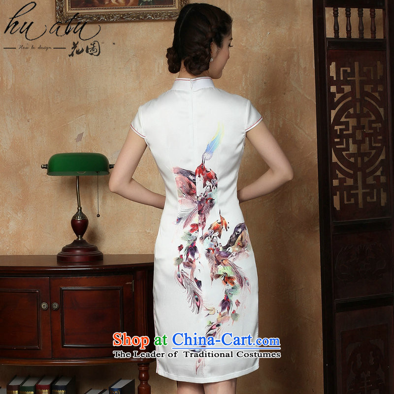 Figure for summer flowers new cheongsam dress Phoenix emulation silk Chinese improved collar short cheongsam dress elegant daily figure color L, floral shopping on the Internet has been pressed.