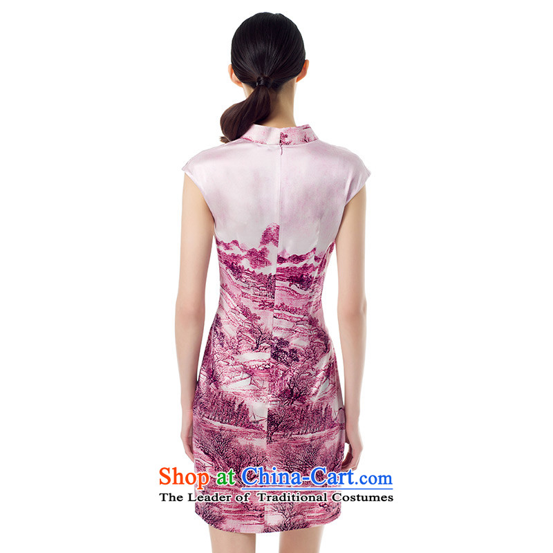 The MOZEN2015 wood really spring and summer new Chinese collar Sau San Poster Shanshui Silk Cheongsam 42812 short 09 light coffee-colored wooden really a , , , Xxl(a), shopping on the Internet